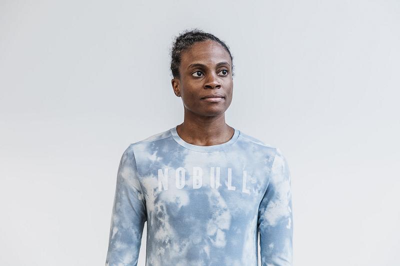 Nobull WoTee (TIE-DYE) Women's Long Sleeve Blue | USA U2201Z